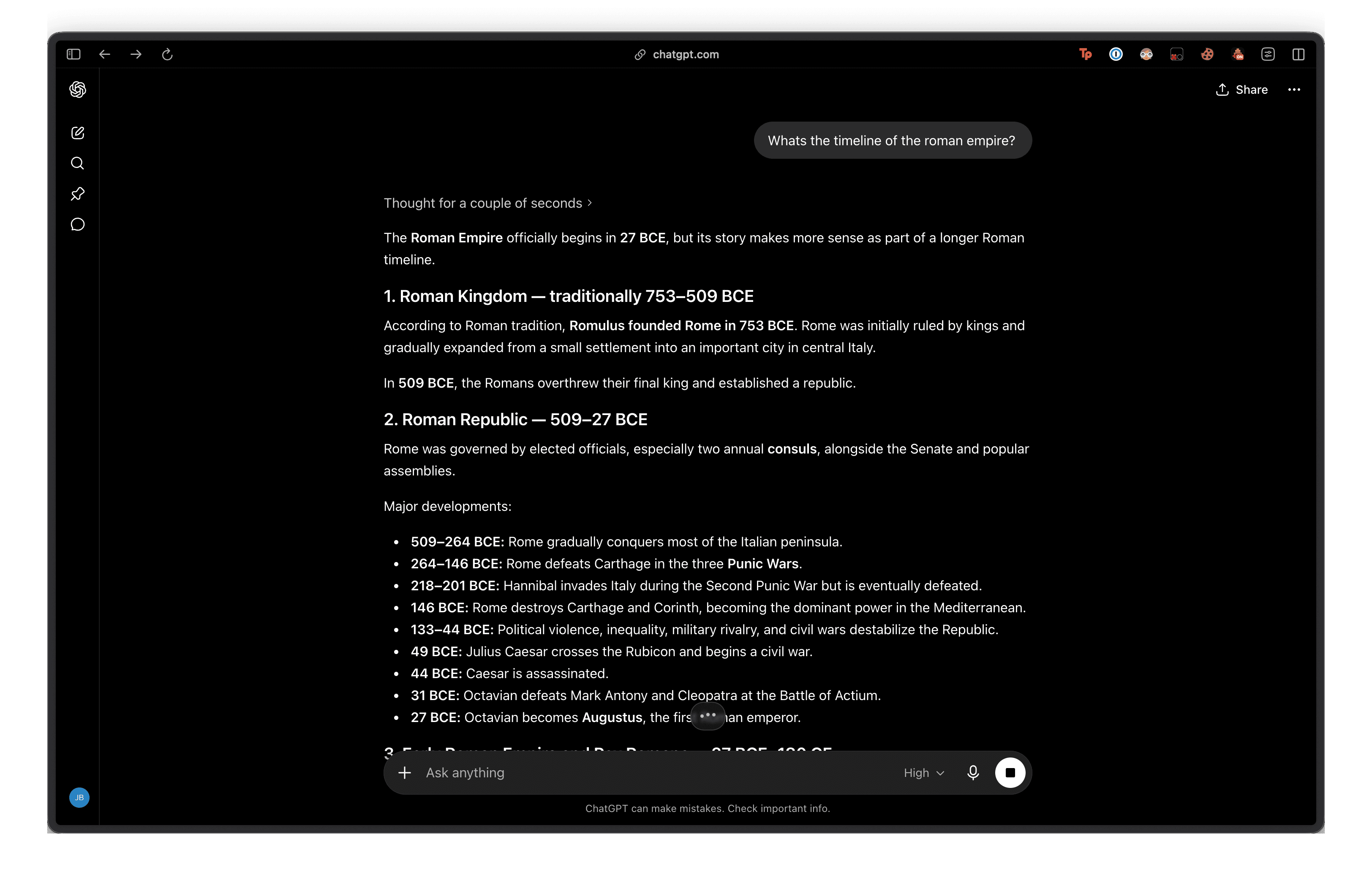 ChatGPT without Caveman — a long, verbose answer filling the screen.
